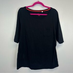 Boden Black Womens L Cotton Tshirt Pocket Casual Classic 3/4 Length Sleeves